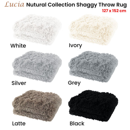 Lucia Nutural Collection Shaggy Throw Rug 127 x 152cm Black.