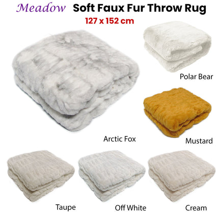 Meadow Soft Faux Fur Throw Rug 127 x 152 cm Mustard.
