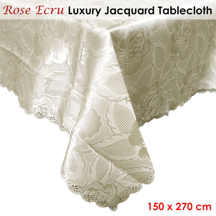 Rose Ecru Luxury Jacquard Tablecloth 150 x 270 cm.