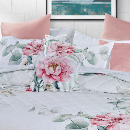 Bianca Coleraine White Floral Printed Bedspread Set King Single.