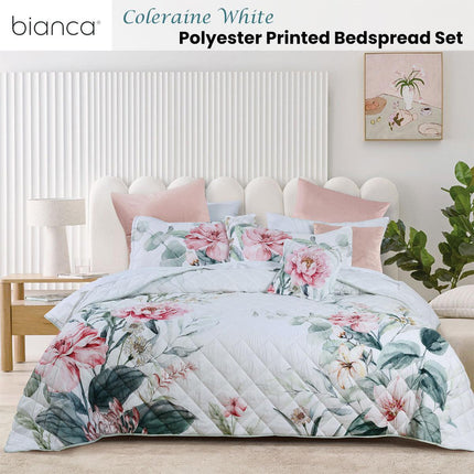 Bianca Coleraine White Floral Printed Bedspread Set Queen.
