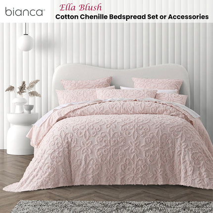Bianca Ella Blush Cotton Chenille Floral Bedspread Set Super King.