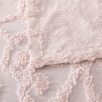 Bianca Ella Blush Cotton Chenille Floral Bedspread Set Super King.