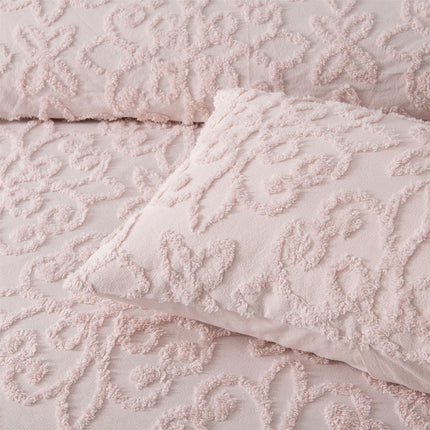Bianca Ella Blush Cotton Chenille Floral Bedspread Set Super King.