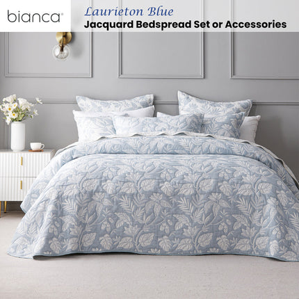 Bianca Laurieton Blue Jacquard Botanical Bedspread Set Queen.