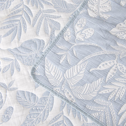 Bianca Laurieton Blue Jacquard Botanical Bedspread Set Queen.
