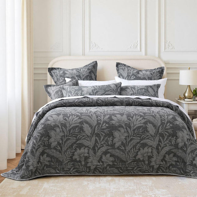 Bianca Maidstone Grey Floral Jacquard Bedspread Set King.