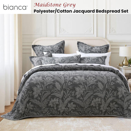 Bianca Maidstone Grey Floral Jacquard Bedspread Set King.