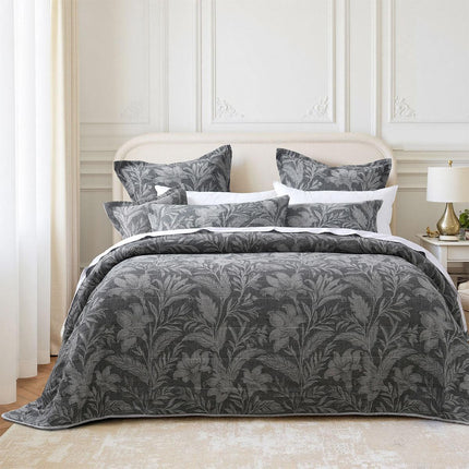 Bianca Maidstone Grey Floral Jacquard Bedspread Set Queen.