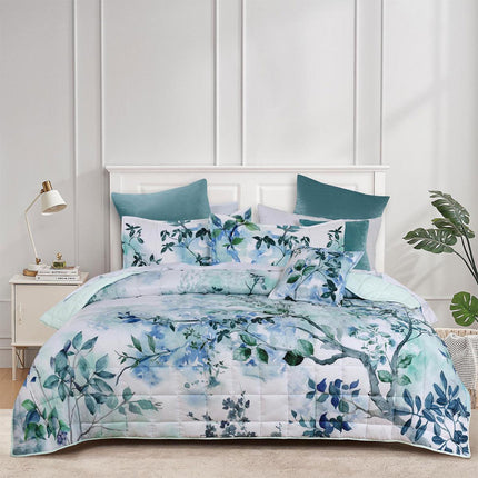 Bianca Woodbury White Botanical Printed Bedspread Set King Single.