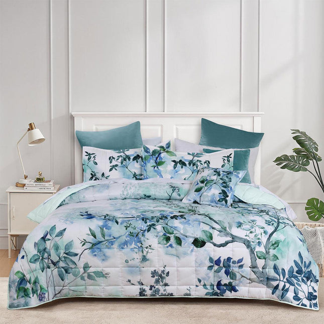 Bianca Woodbury White Botanical Printed Bedspread Set Queen.