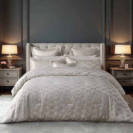 Bianca Firenze Pearl 6 Pcs Jacquard Geometric Comforter Set Queen/King.