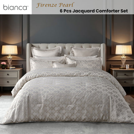 Bianca Firenze Pearl 6 Pcs Jacquard Geometric Comforter Set Queen/King.