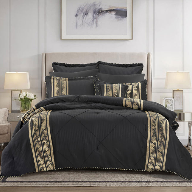 Bianca Raffaello Black 6 Pcs Jacquard Comforter Set Super King.