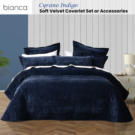 Bianca Cyrano Indigo Soft Velvet Polyester Quilted Coverlet Set Single/Double.