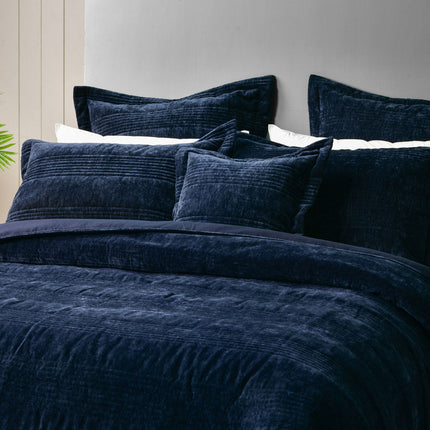 Bianca Cyrano Indigo Soft Velvet Polyester Quilted Coverlet Set Queen/King.