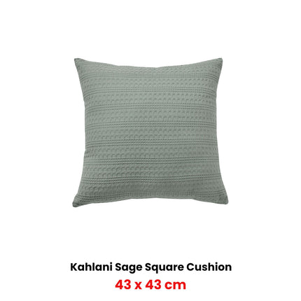 Bianca Kahlani Sage Waffle Square Filled Cushion 43 x 43cm.