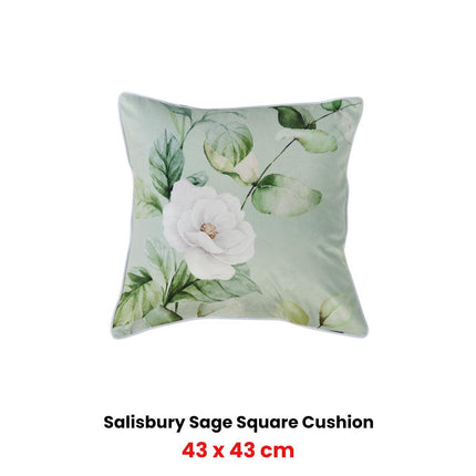 Bianca Salisbury Sage Velvet Square Filled Cushion 43 x 43cm.