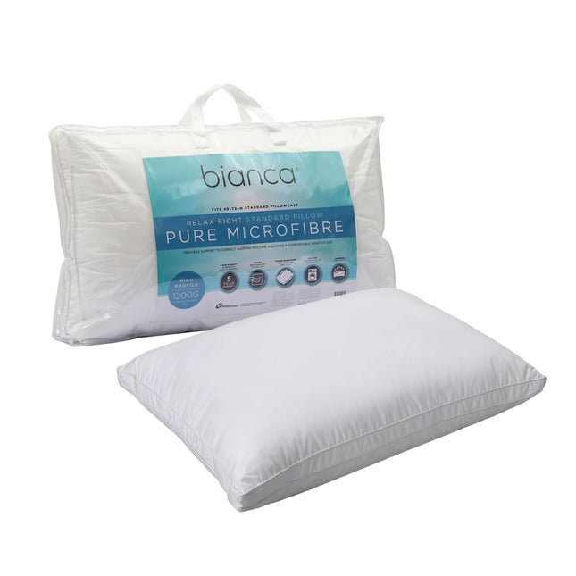 Bianca 1200g Relax Right Pure Microfiber High Profile Standard Pillow 49 x 72cm.
