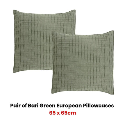 Bianca Pair of Bari Green European Pillowcases 65 x 65cm.