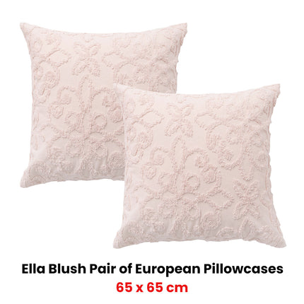 Bianca Pair of Ella Blush European Pillowcases 65 x 65cm.