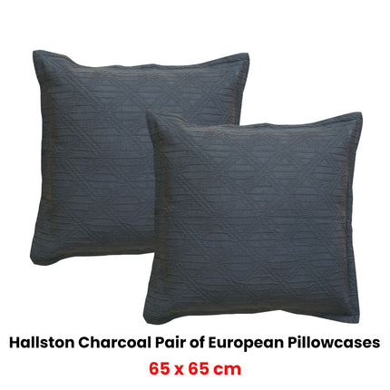 Bianca Pair of Hallston Charcoal European Pillowcases 65 x 65cm.