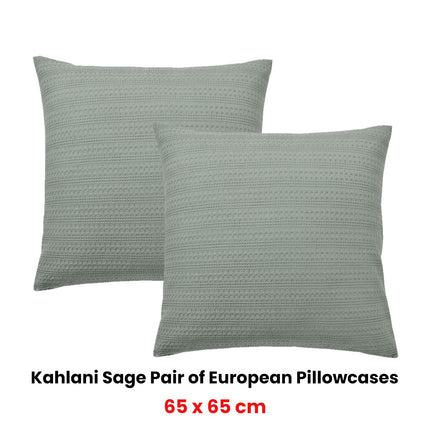 Bianca Pair of Kahlani Sage European Pillowcases 65 x 65cm.