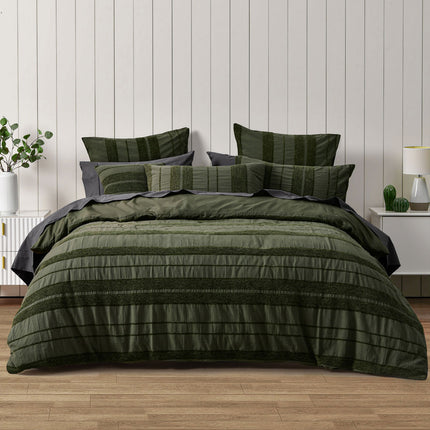 Bianca Avery Forest Chenille Striped Quilt Cover Set King.