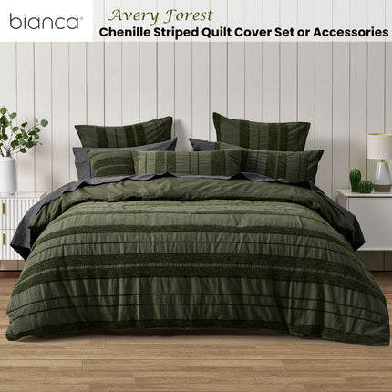 Bianca Avery Forest Chenille Striped Quilt Cover Set Queen.