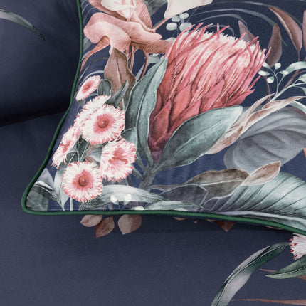 Bianca Balwyn Navy Cotton Sateen Botanical Quilt Cover Set Queen.