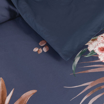 Bianca Balwyn Navy Cotton Sateen Botanical Quilt Cover Set Super King.