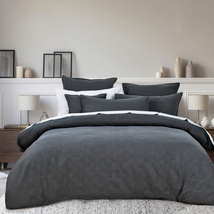 Bianca Hallston Charcoal Pre-Washed Cotton Quilt Cover Set King.