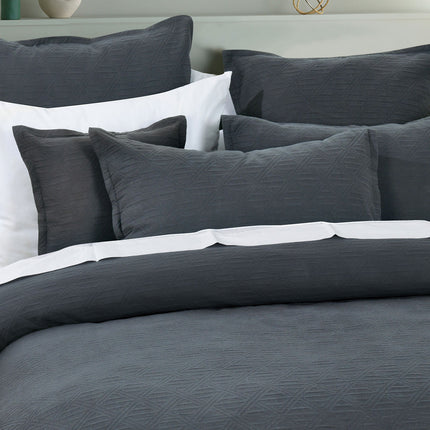 Bianca Hallston Charcoal Pre-Washed Cotton Quilt Cover Set Queen.