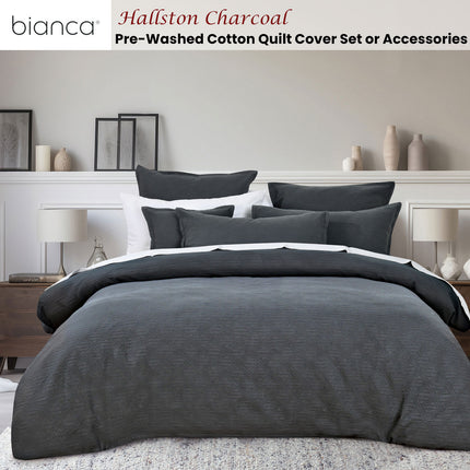 Bianca Hallston Charcoal Pre-Washed Cotton Quilt Cover Set Super King.