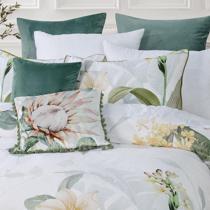 Bianca Helensvale White Floral Cotton Sateen Quilt Cover Set Double.