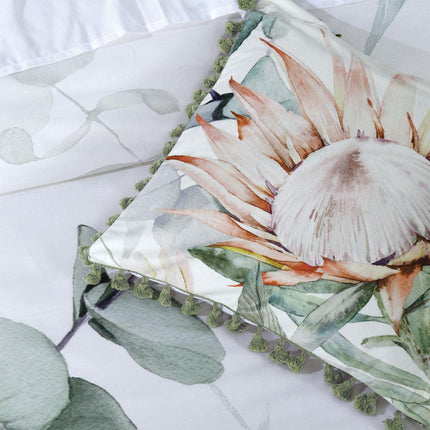 Bianca Helensvale White Floral Cotton Sateen Quilt Cover Set Double.