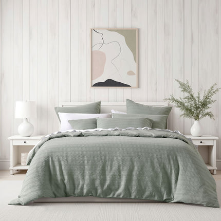 Bianca Kahlani Sage Waffle Quilt Cover Set Queen.