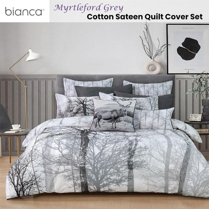 Bianca Myrtleford Grey Cotton Sateen Quilt Cover Set King.
