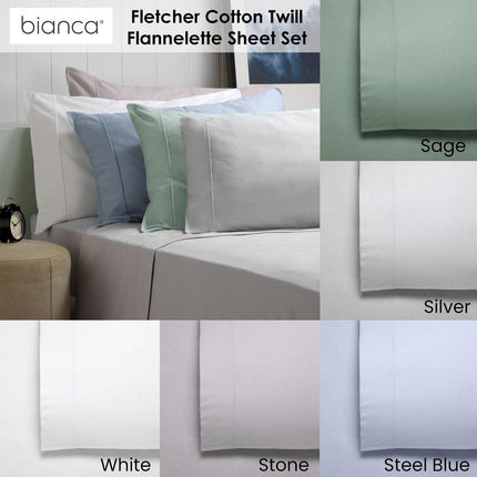 Bianca Fletcher Flannelette Cotton Sheet Set Sage Super King.