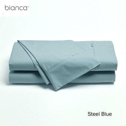 Bianca Heston Cotton Percale Sheet Set Steel Blue King Single.