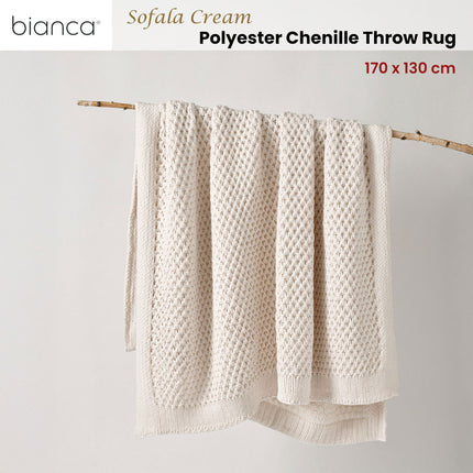 Bianca Sofala Cream Polyester Chenille Throw Rug 130 x 170 cm.