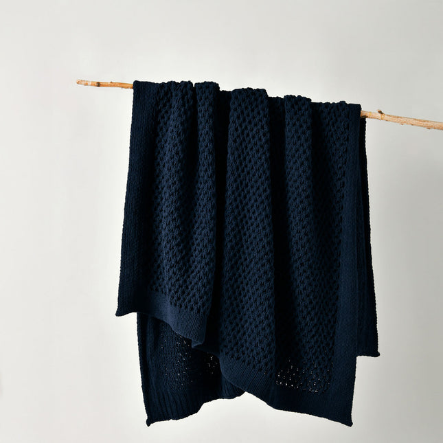 Bianca Sofala Indigo Polyester Chenille Throw Rug 130 x 170 cm.