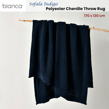 Bianca Sofala Indigo Polyester Chenille Throw Rug 130 x 170 cm.
