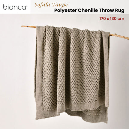 Bianca Sofala Taupe Polyester Chenille Throw Rug 130 x 170 cm.