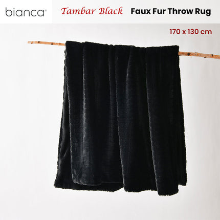 Bianca Tambar Black Faux Fur Throw Rug 130 x 170 cm.