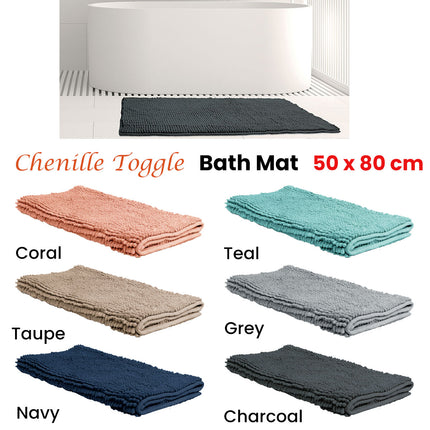 Chenille Toggle Bath Mat 50 x 80cm Coral.