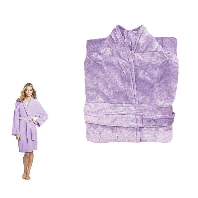 190GSM Ultra Soft Plush Fleece Bath Robe Lilac L.