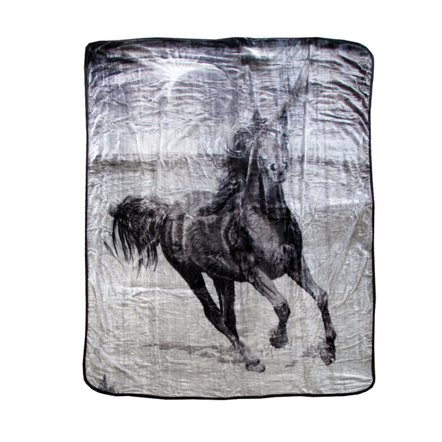 375gsm 1 Ply 3D Print Faux Mink Blanket Queen 200x240 cm Galloping Horse.