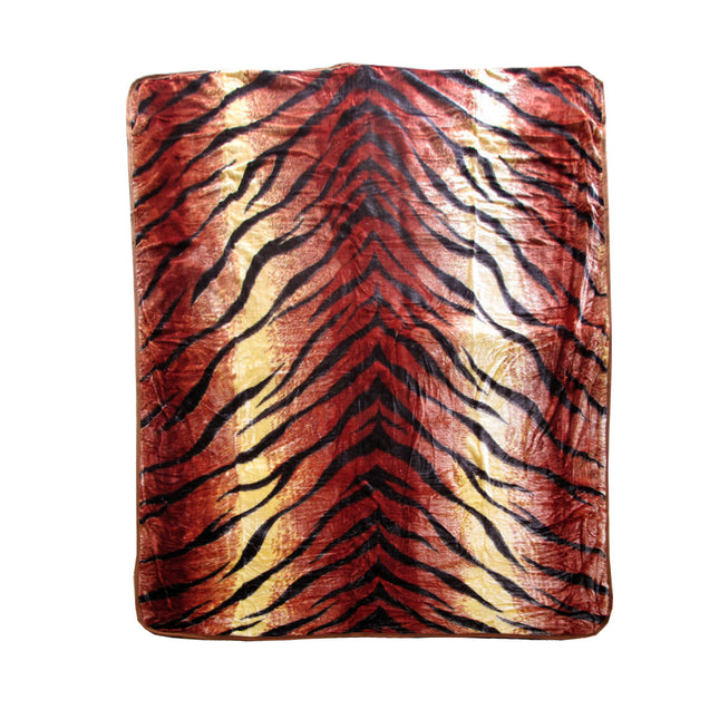 375gsm 1 Ply Animal Print Faux Mink Blanket Queen 200x240 cm Tiger.