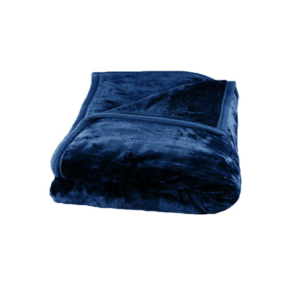 675gsm 2 Ply Solid Faux Mink Blanket Queen 200x240 cm Navy.